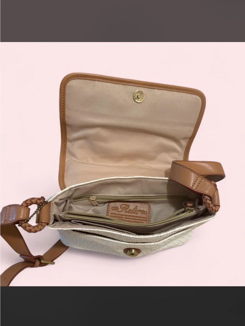 Relic white and brown crossbody bag